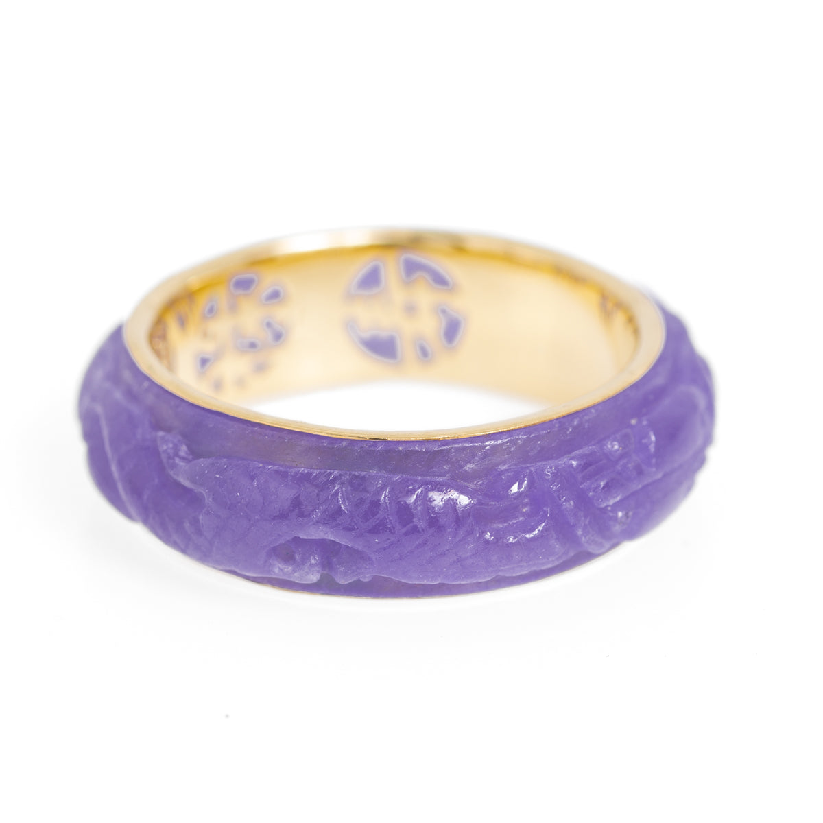 14K Gold & Carved Lavender Jade Ring Band QVC Gems Of The Orient UK Size U (A1150)