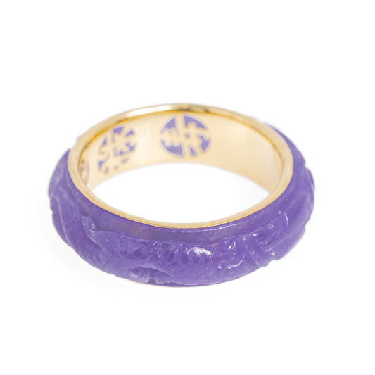 14K Gold & Carved Lavender Jade Ring Band QVC Gems Of The Orient UK Size U (A1150)