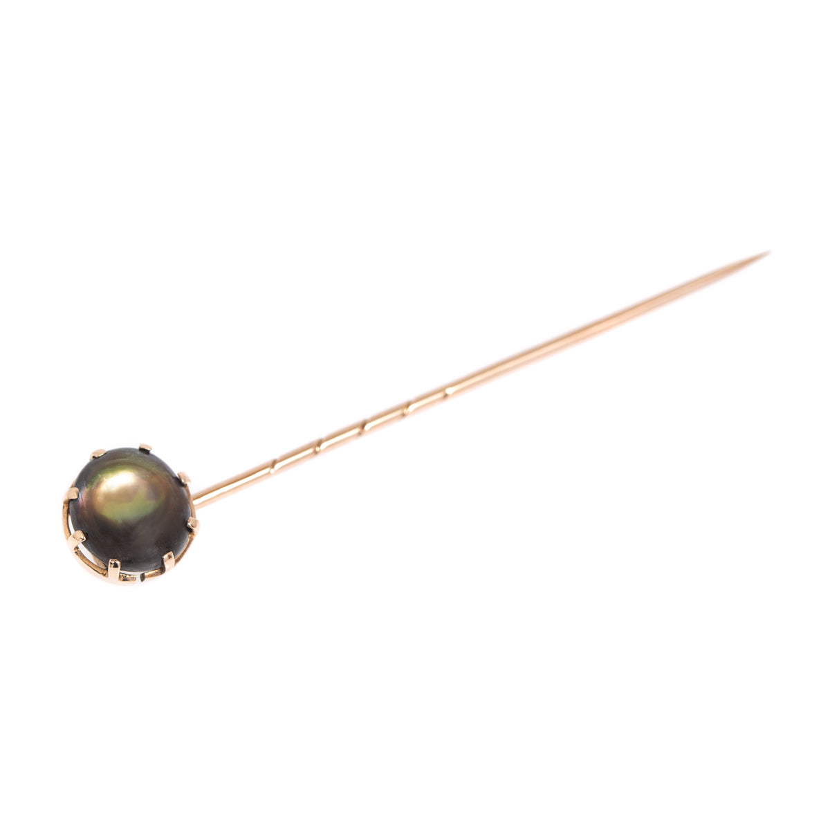 Antique Victorian 9ct Gold & Cat's Eye Abalone Shell Cabochon Stick Pin (A1156)