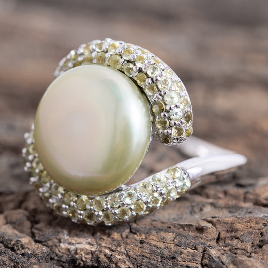 Honora Large Mabe Pearl Statement Ring Cross Over Design In Sterling Silver  (A1170)