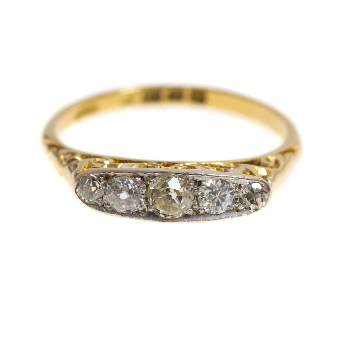 Antique 18ct Gold & Five Diamond (0.25ct) Ring With Fancy Yellow Central Diamond (A1178)