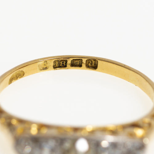 Antique 18ct Gold & Five Diamond (0.25ct) Ring With Fancy Yellow Central Diamond (A1178)