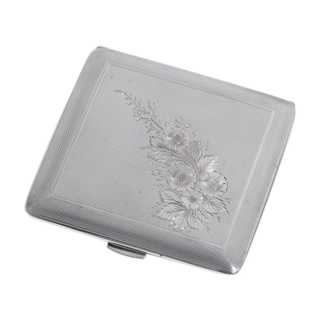 Vintage Sterling Silver Engine Turned & Floral Engraved Ladies Cigarette Case