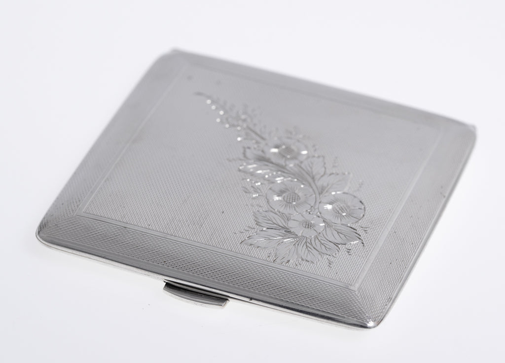 Vintage Sterling Silver Engine Turned & Floral Engraved Ladies Cigarette Case