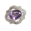 Antique Victorian Chased Silver & Large Natural Amethyst Brooch / Pin c.1860 (A1193)