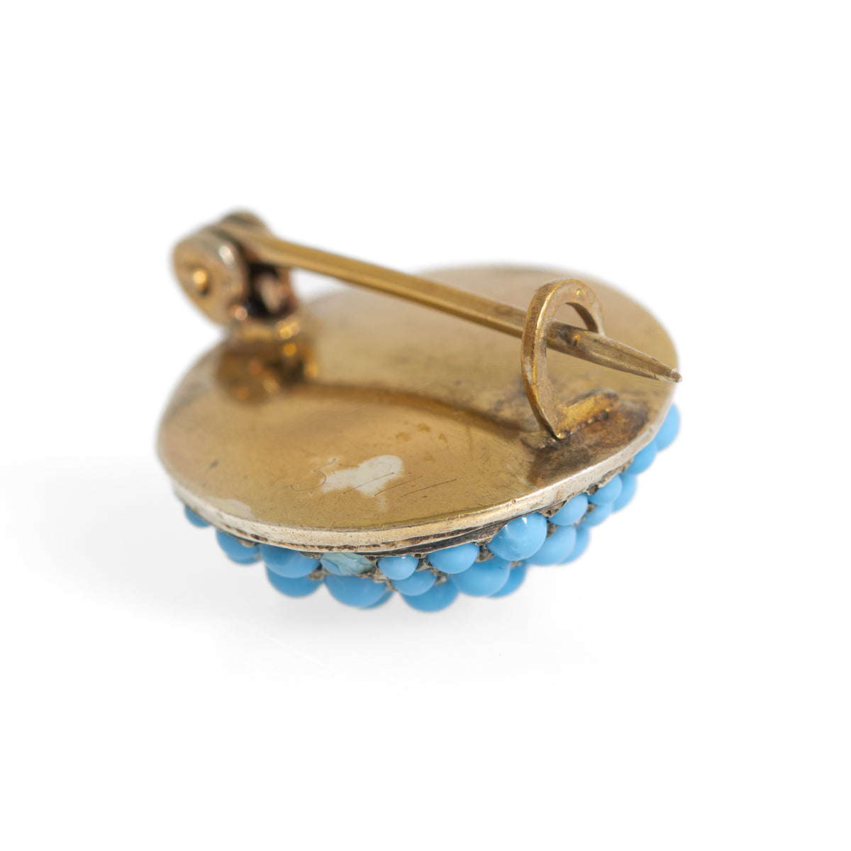 Antique Victorian Turquoise Cabochon Domed Pave Set Brooch / Pin In Silver Gilt  (A1194)