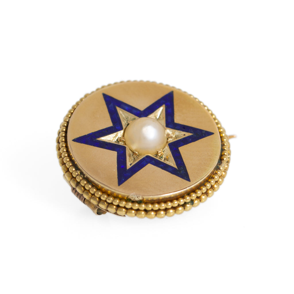 Antique Early Victorian 21ct Mixed Gold Pearl & Enamel Small Brooch c.1840 (A1197)