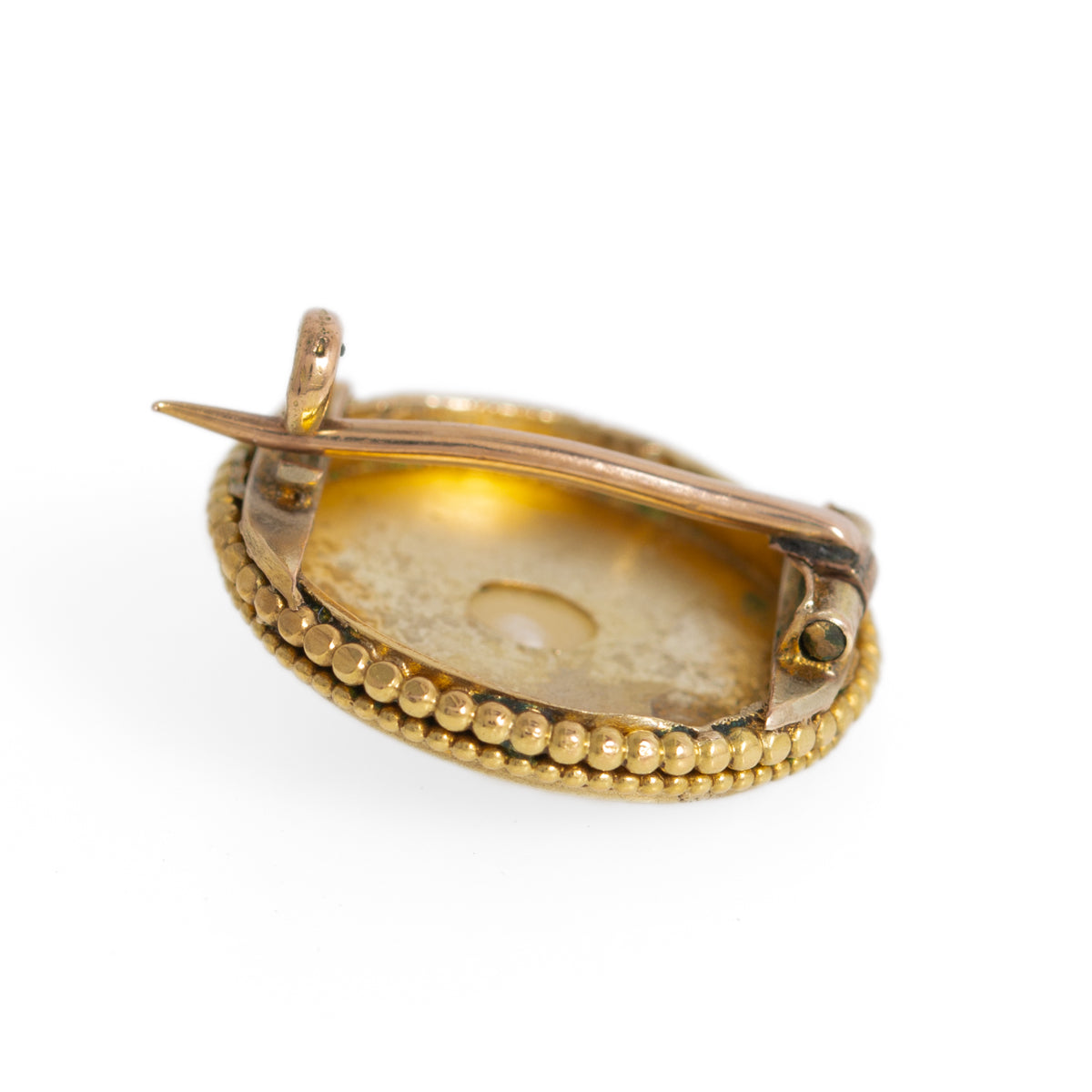 Antique Early Victorian 21ct Mixed Gold Pearl & Enamel Small Brooch c.1840 (A1197)