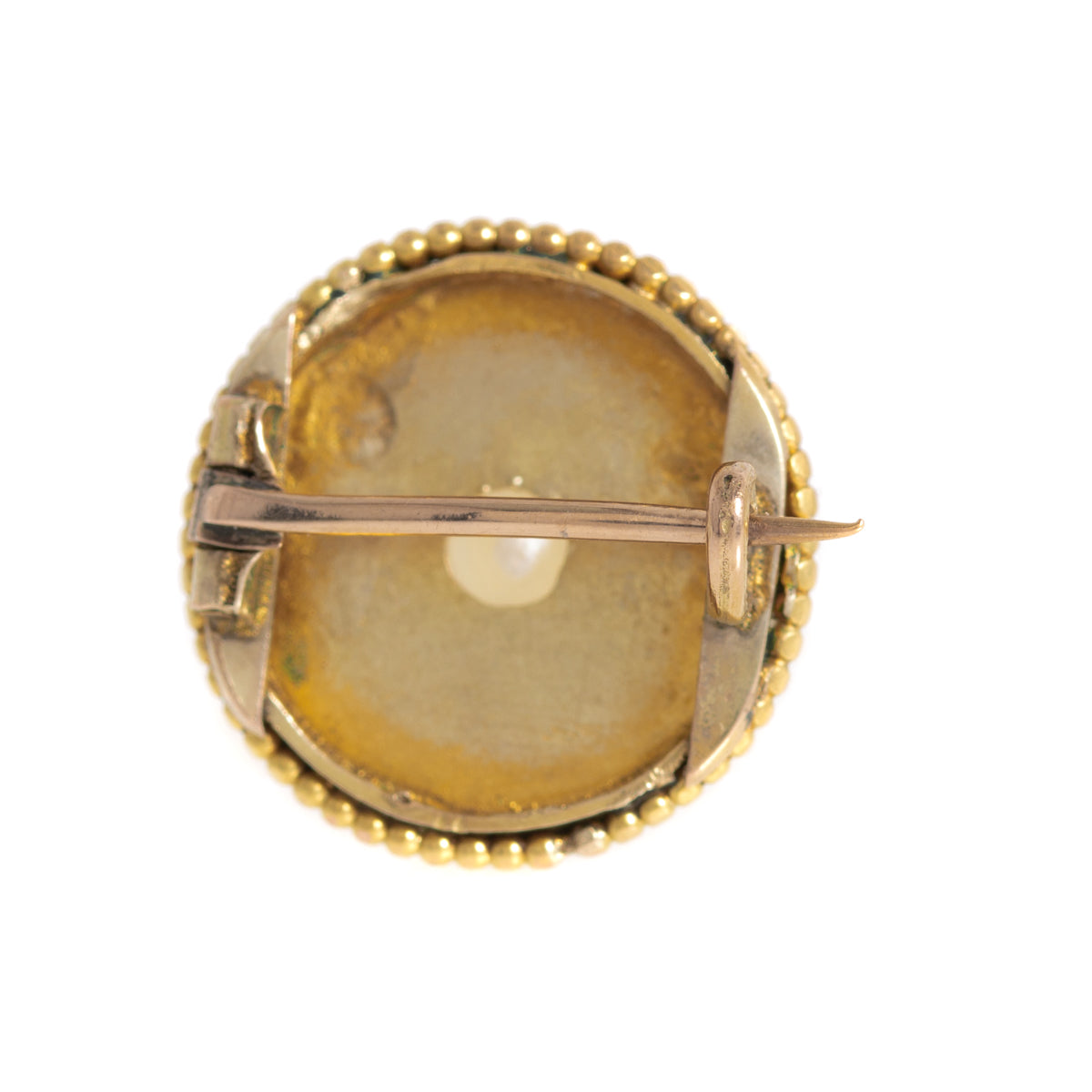 Antique Early Victorian 21ct Mixed Gold Pearl & Enamel Small Brooch c.1840 (A1197)