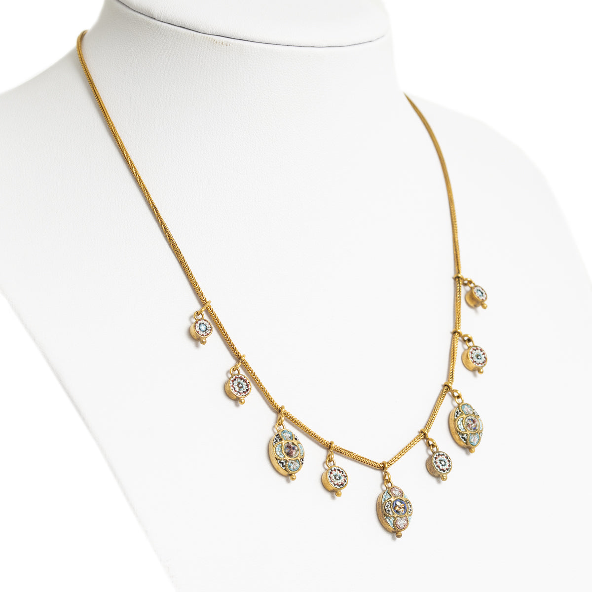 Antique Fabbrica Angelo Pessar Italian Micro Mosaic Etruscan Necklace c.1900  (A1200)