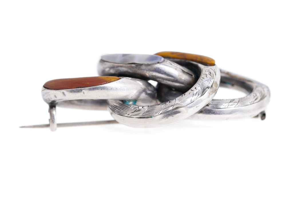 Antique Victorian Scottish Silver & Agate Loop Knot Brooch / Pin c.1860  (A1202)