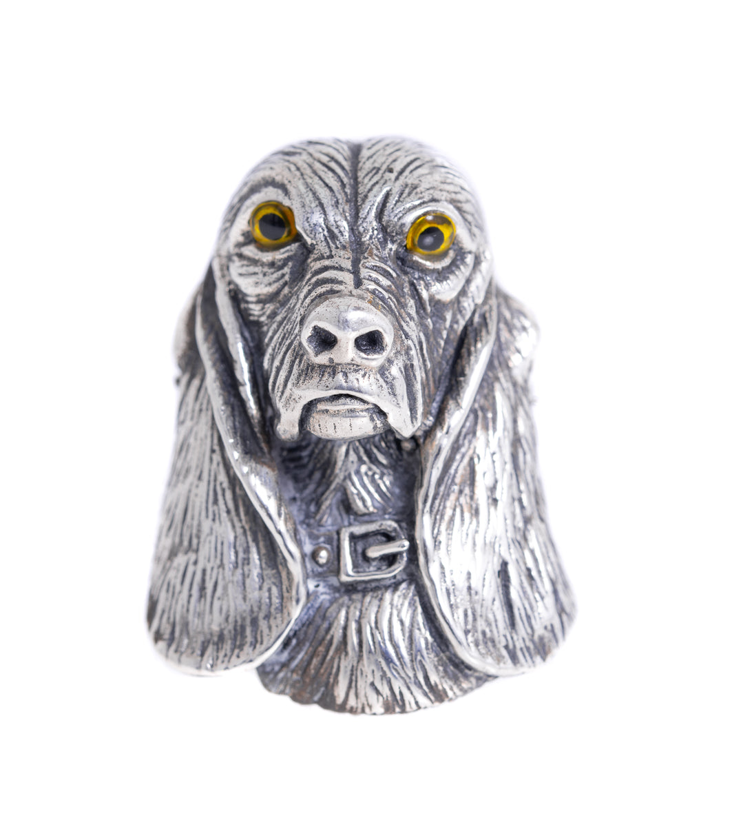 Vintage Sterling Silver Basset Hound / Spaniel Dog 3D Brooch / Pin / Pendant (A1203)