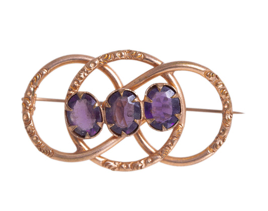 Antique Victorian Rose Gold Colour Pinchbeck & Purple Glass Gem Brooch/Pin (A1207)