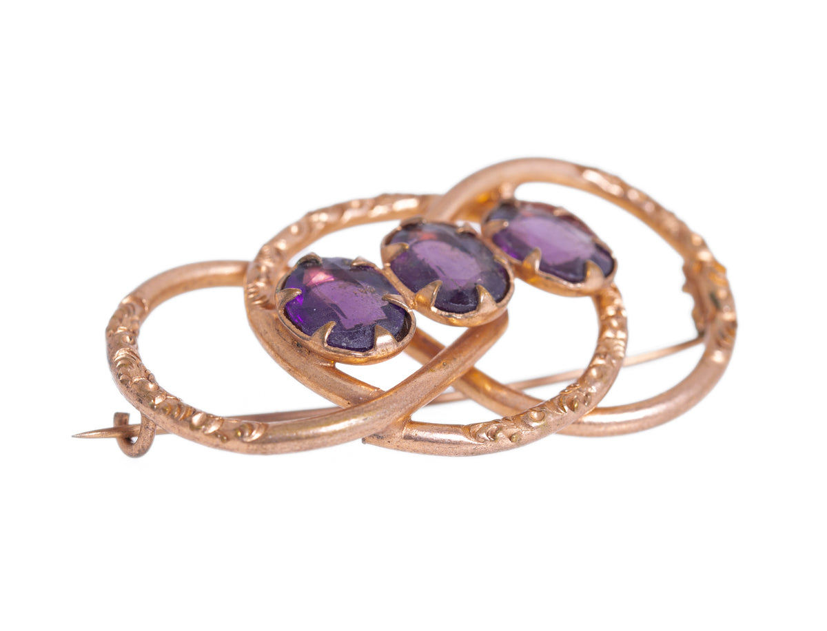 Antique Victorian Rose Gold Colour Pinchbeck & Purple Glass Gem Brooch/Pin (A1207)