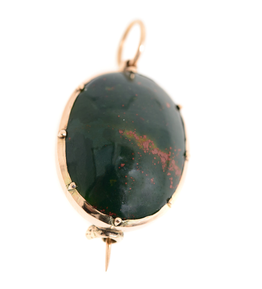 Antique Victorian 9ct Gold & Polished Bloodstone Cabochon Brooch/Pin/Pendant (A1215)
