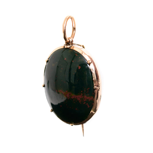 Antique Victorian 9ct Gold & Polished Bloodstone Cabochon Brooch/Pin/Pendant (A1215)