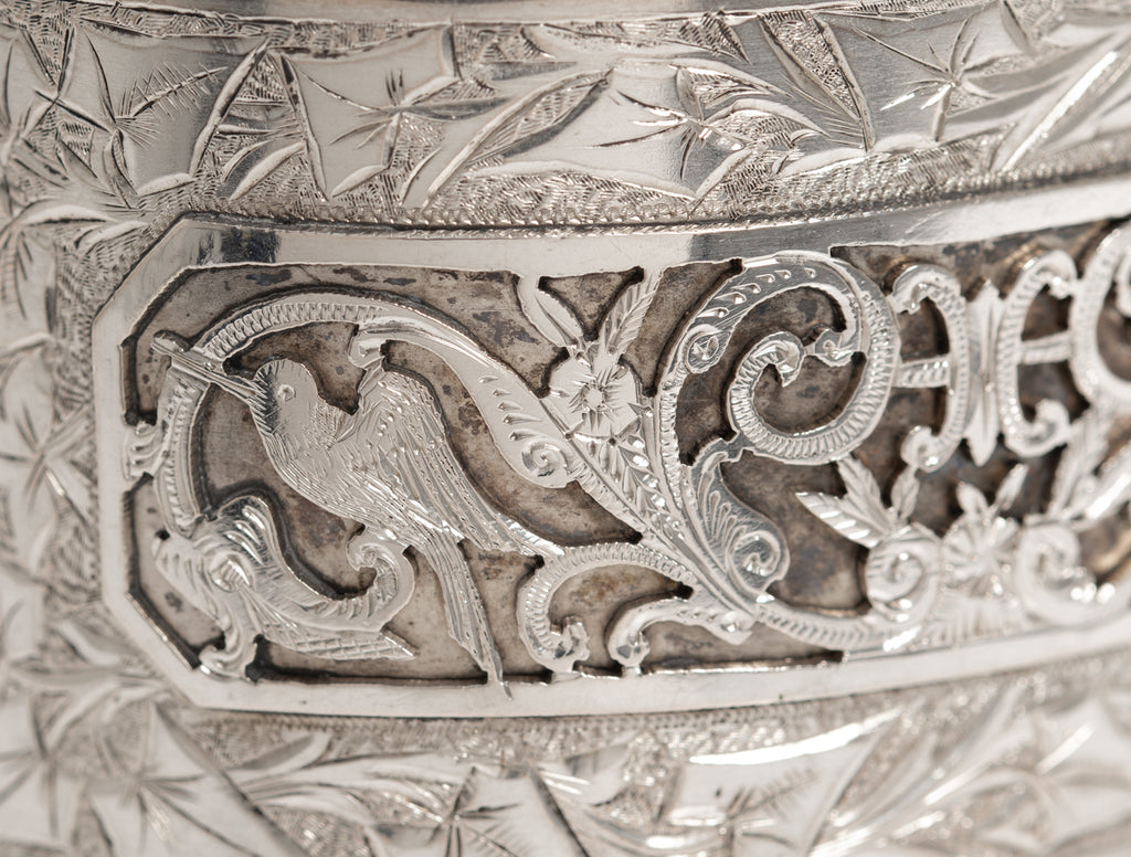 Antique Victorian Sterling Silver Wide Cuff Bangle/Bracelet With Chased Details (A1222)