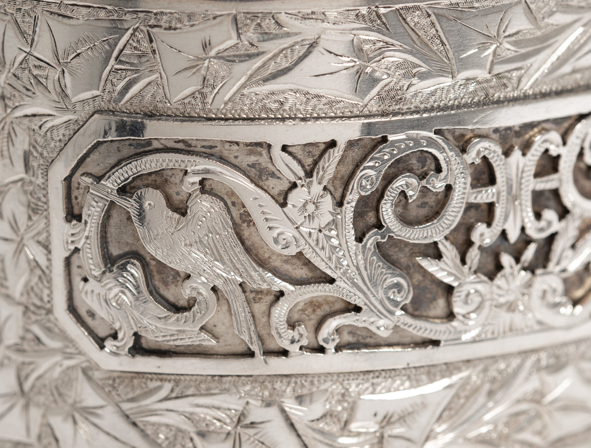Antique Victorian Sterling Silver Wide Cuff Bangle/Bracelet With Chased Details (A1222)