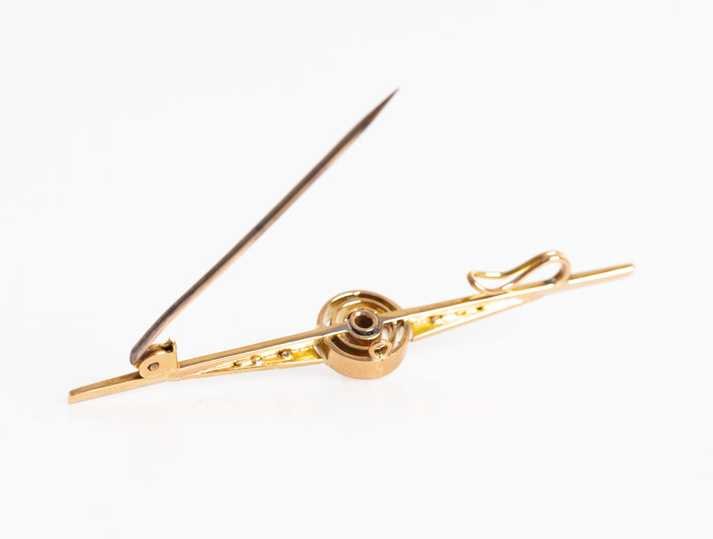 Antique Art Deco 14ct Gold, Platinum Sapphire & Diamond Bar Brooch/Pin c.1920 (A1226)