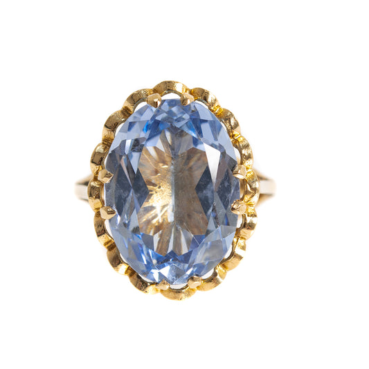 Vintage 9ct Gold & Very Large 8.4ct Sky Blue Topaz Dress Ring Ladies Size O1/2 (A1230)