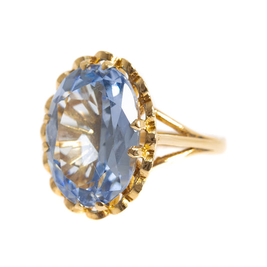 Vintage 9ct Gold & Very Large 8.4ct Sky Blue Topaz Dress Ring Ladies Size O1/2 (A1230)