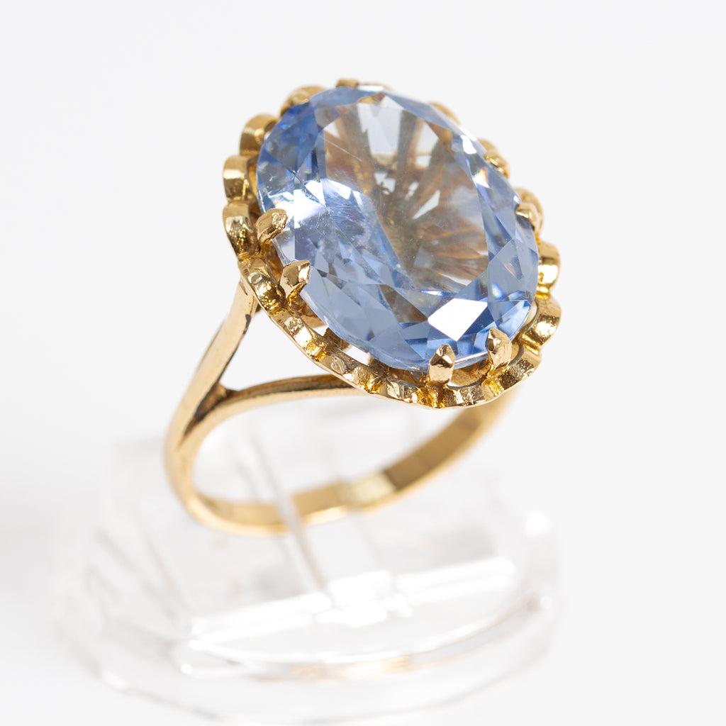 Vintage 9ct Gold & Very Large 8.4ct Sky Blue Topaz Dress Ring Ladies Size O1/2 (A1230)