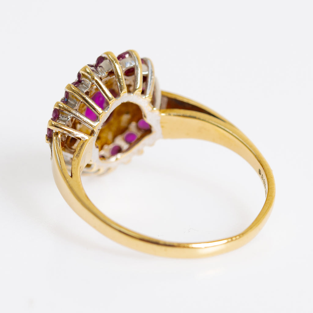 Vintage 9ct Gold Ruby & Diamond Cocktail Ring Art Deco Design Ladies Size P (A1232)