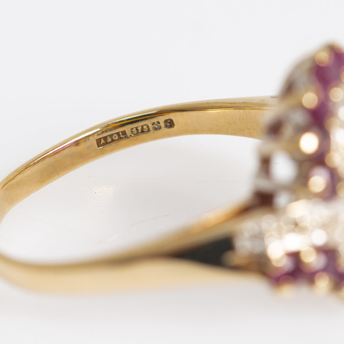 Vintage 9ct Gold Ruby & Diamond Cocktail Ring Art Deco Design Ladies Size P (A1232)
