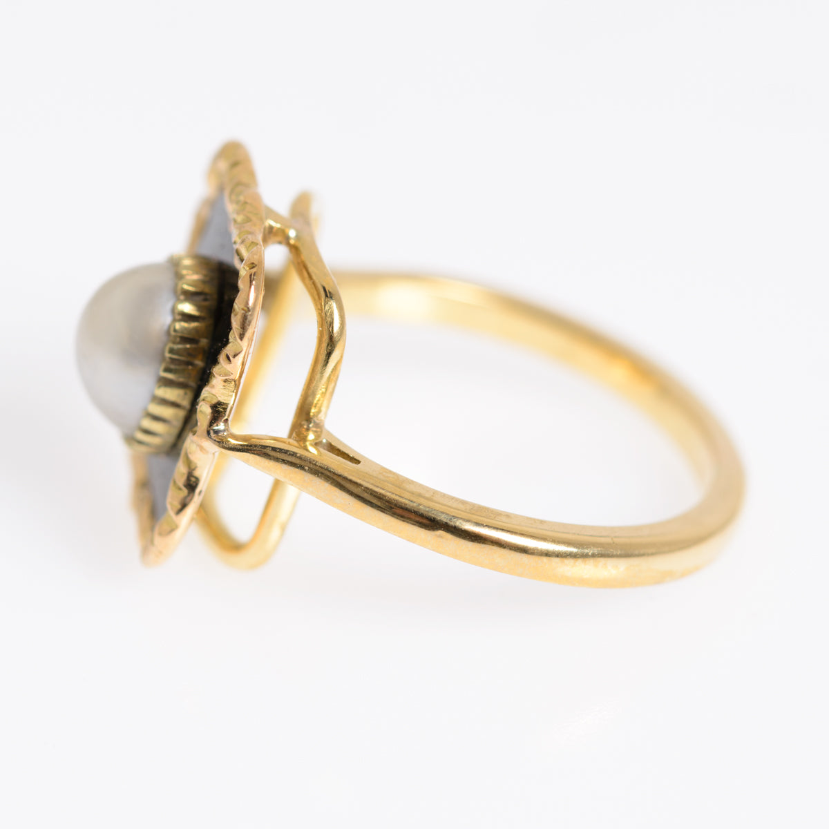 Antique 18ct Gold Split Pearl & Enamel Ladies Mourning Ring c.1900 (A1248)