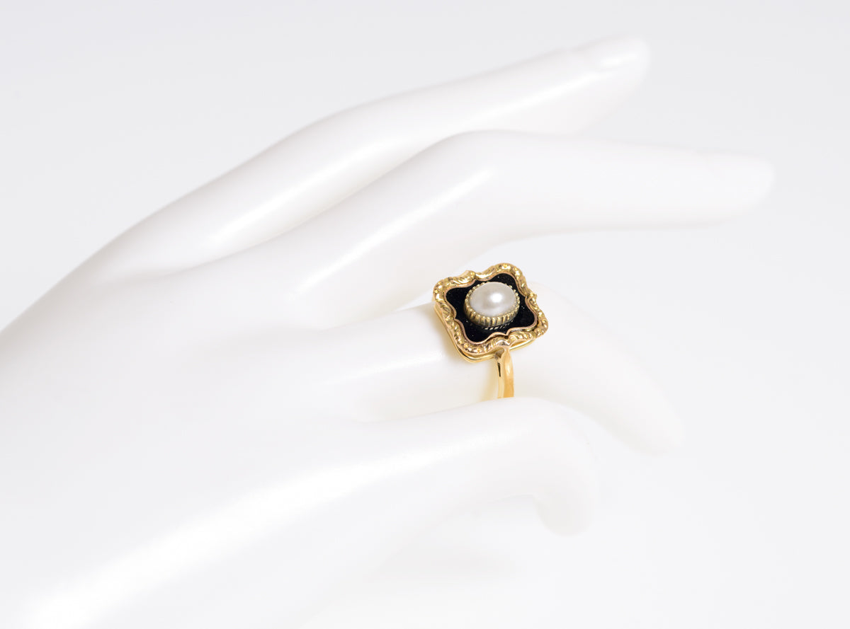 Antique 18ct Gold Split Pearl & Enamel Ladies Mourning Ring c.1900 (A1248)