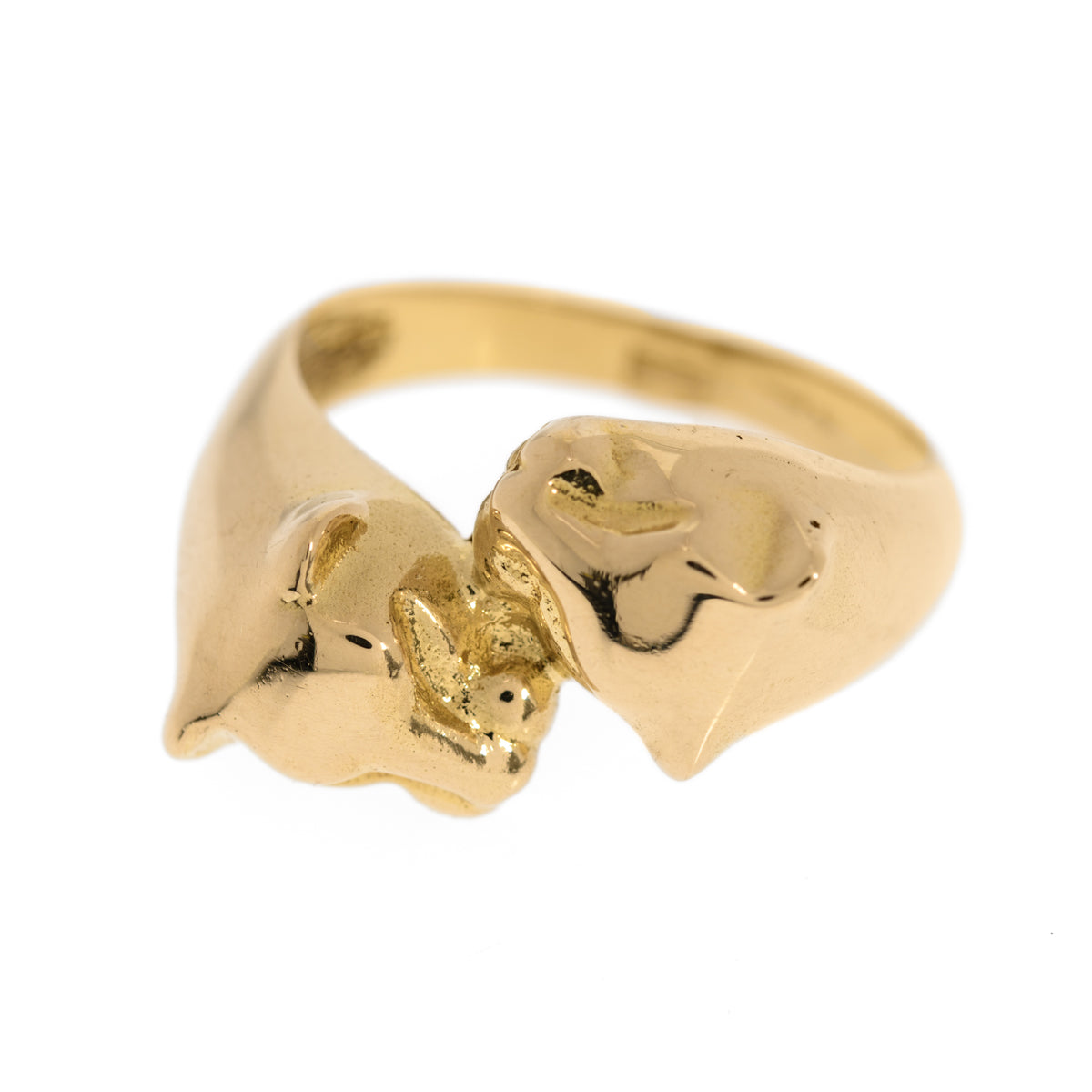 Vintage Egyptian Gold Solid 18ct Twin Big Cat Leopard Head Ring Arabic Mark (A1251)