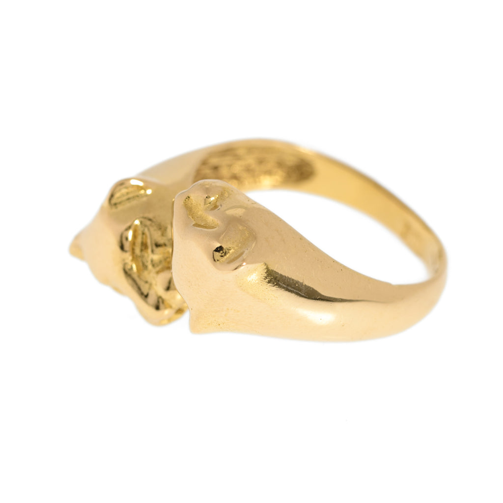 Vintage Egyptian Gold Solid 18ct Twin Big Cat Leopard Head Ring Arabic Mark (A1251)