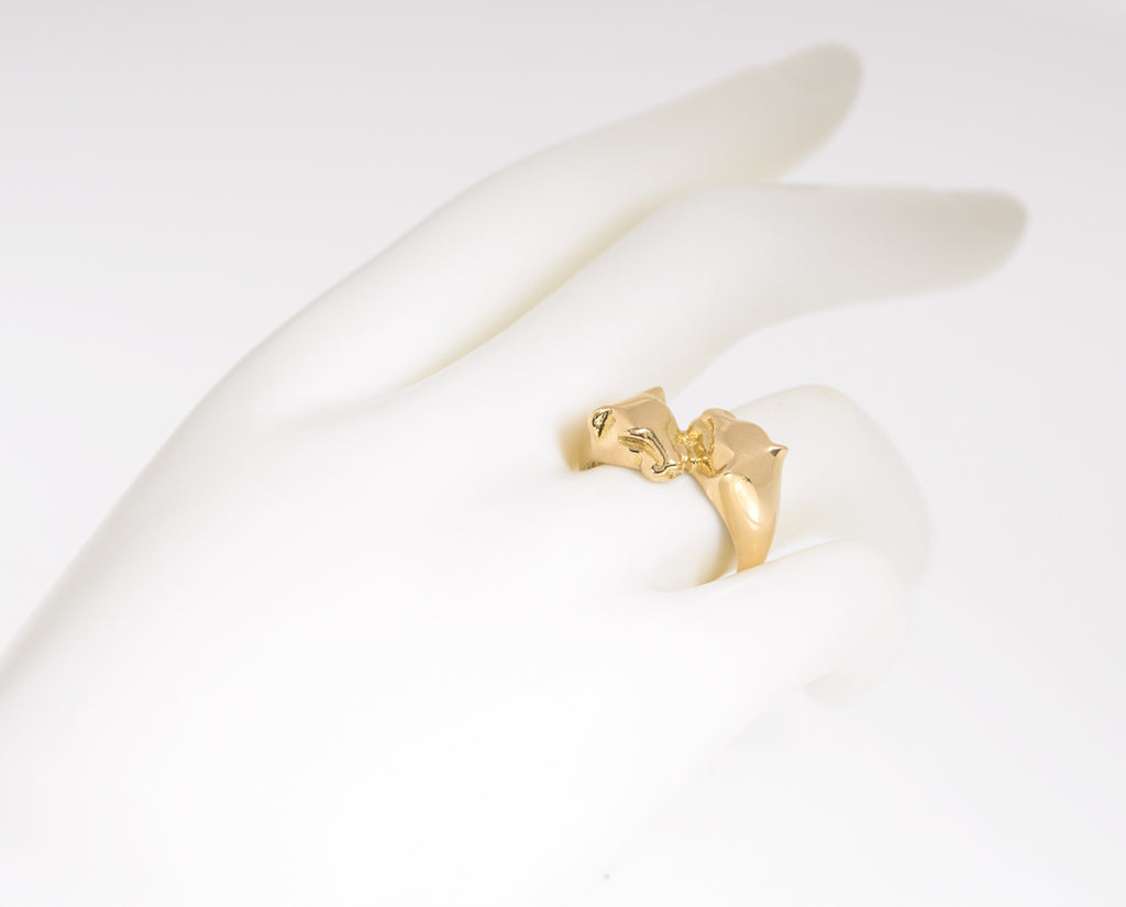 Vintage Egyptian Gold Solid 18ct Twin Big Cat Leopard Head Ring Arabic Mark (A1251)