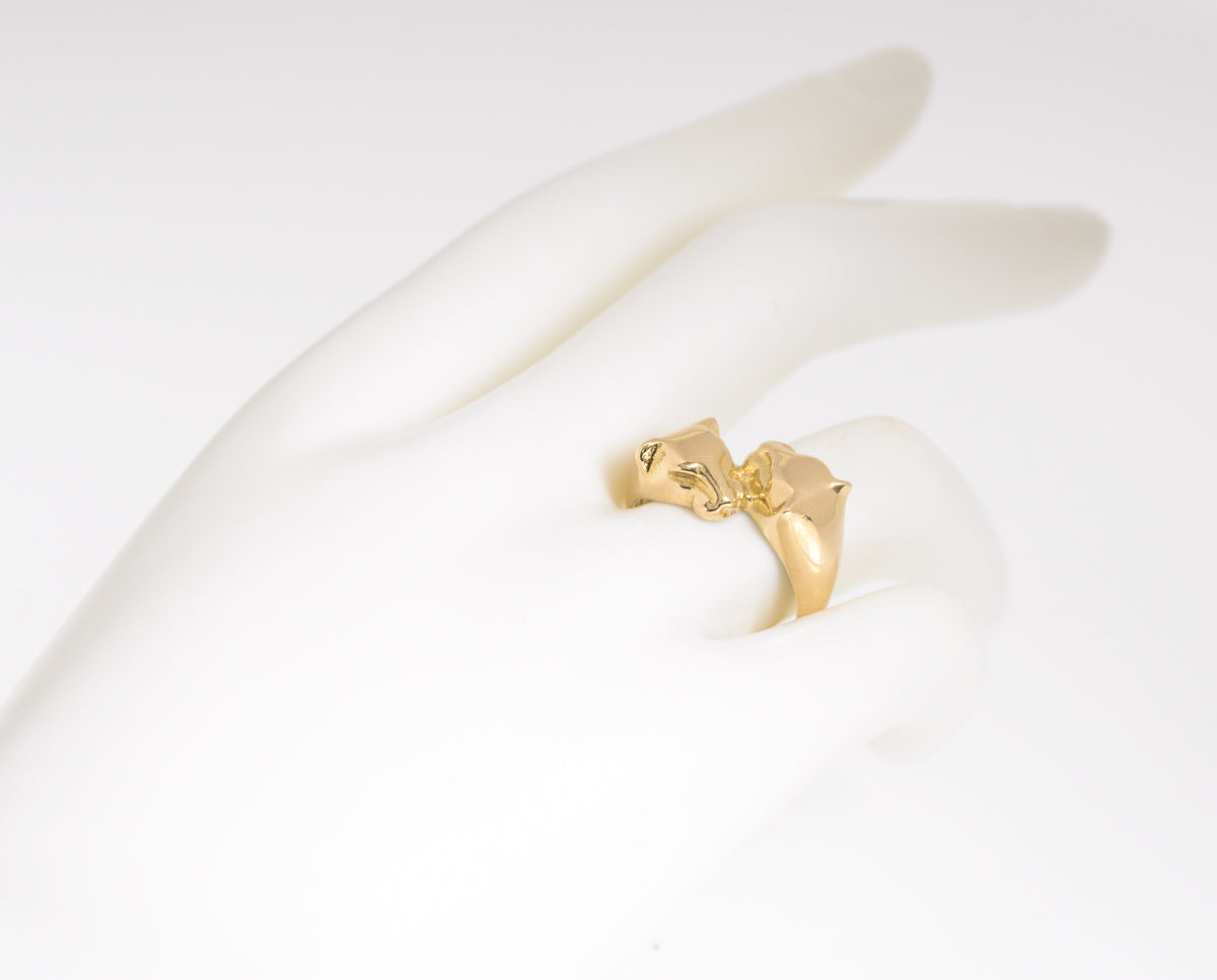 Vintage Egyptian Gold Solid 18ct Twin Big Cat Leopard Head Ring Arabic Mark (A1251)