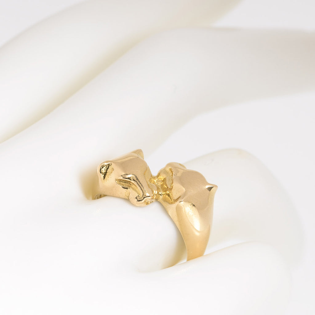 Vintage Egyptian Gold Solid 18ct Twin Big Cat Leopard Head Ring Arabic Mark (A1251)
