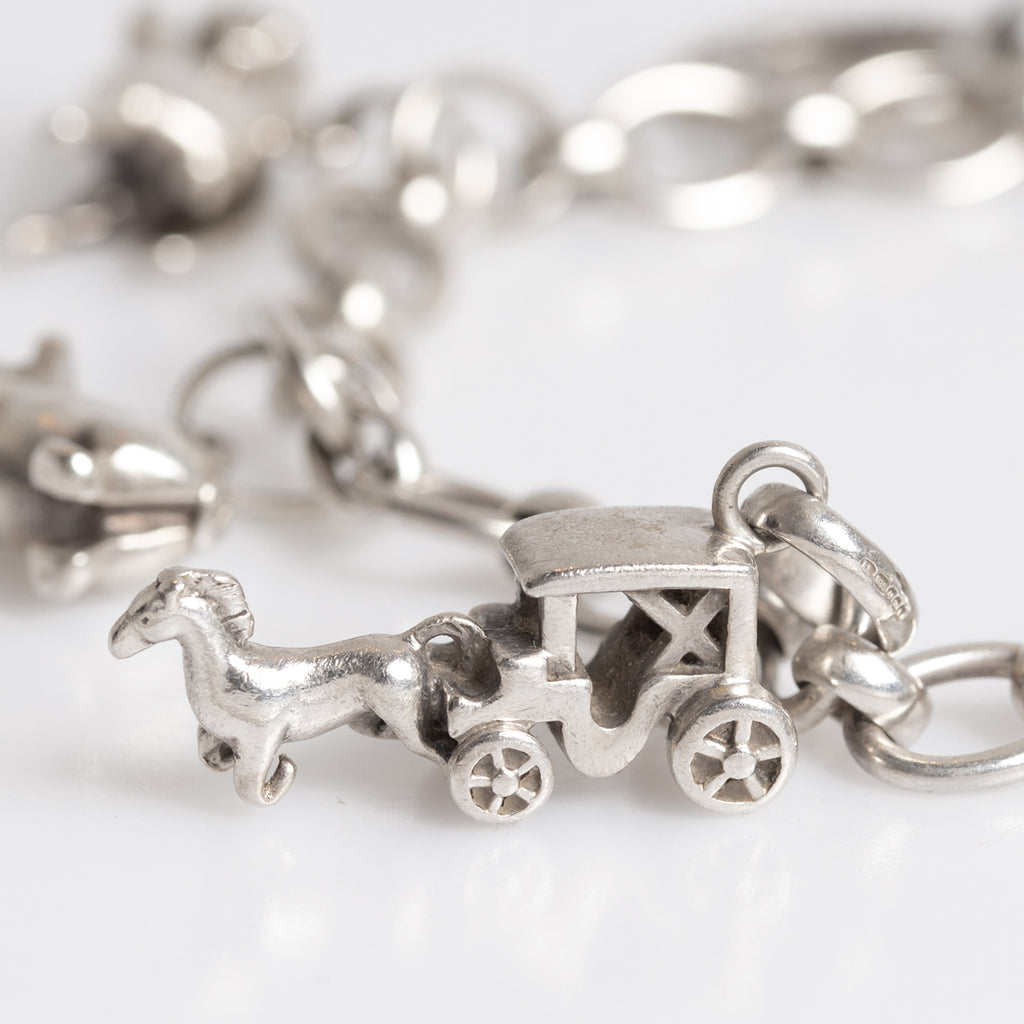Links Of London Sterling Silver Charm Bracelet 6 Charms Pigs, Horse Etc - Boxed (A1266)