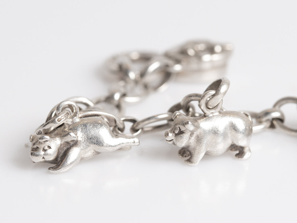 Links Of London Sterling Silver Charm Bracelet 6 Charms Pigs, Horse Etc - Boxed (A1266)