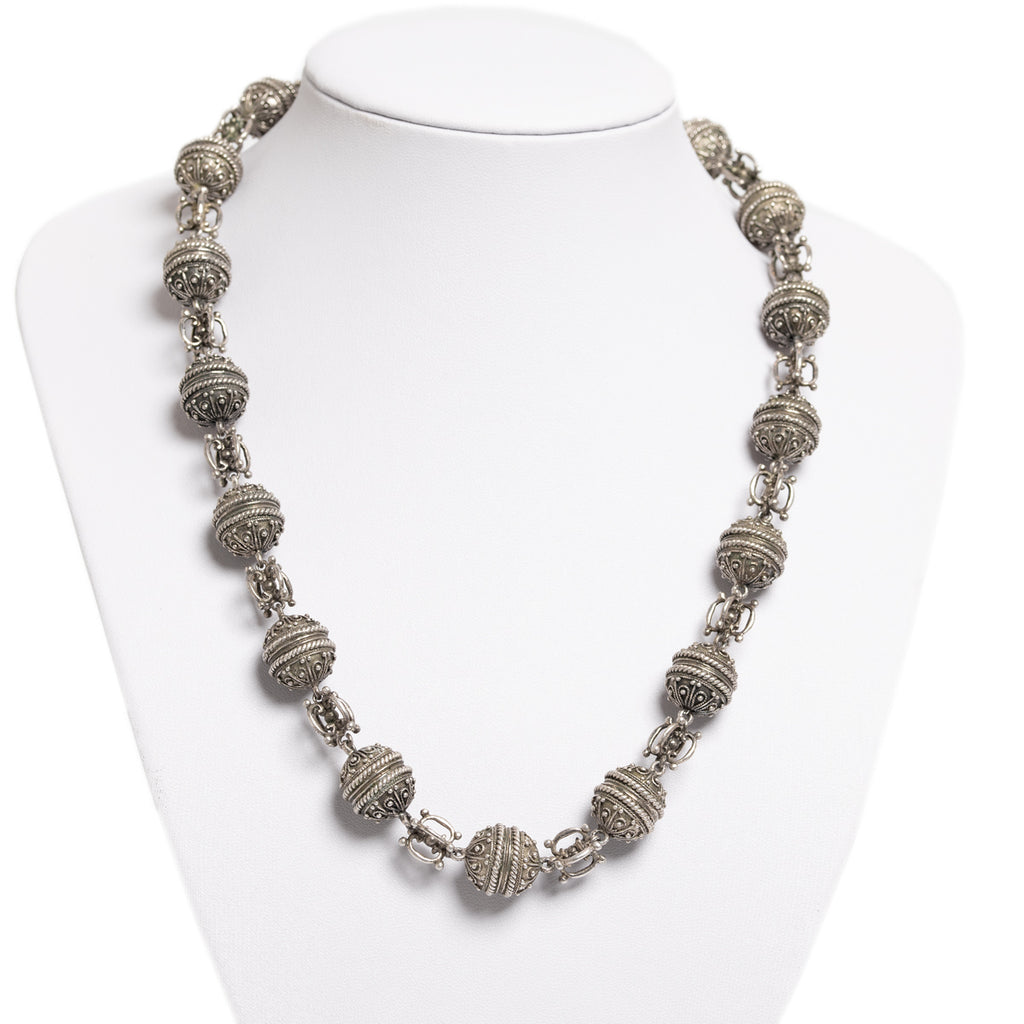 Vintage Yemenite Hand Made Ethnic Heavy Silver Beaded Necklace 54cms Length (A1268)