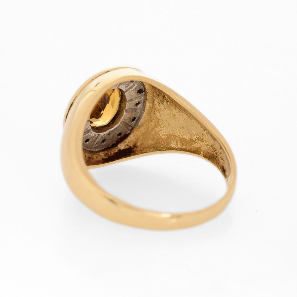 9ct Gold & Citrine Ring With Diamond Halo & Wide Shoulders London 2001 UK Size S (A1271)