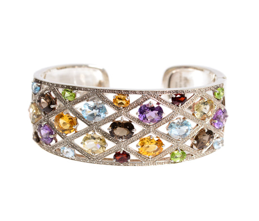 Sterling Silver & Gem Set Hinged Bangle By Designer Michelle Albala For QVC (A1274)