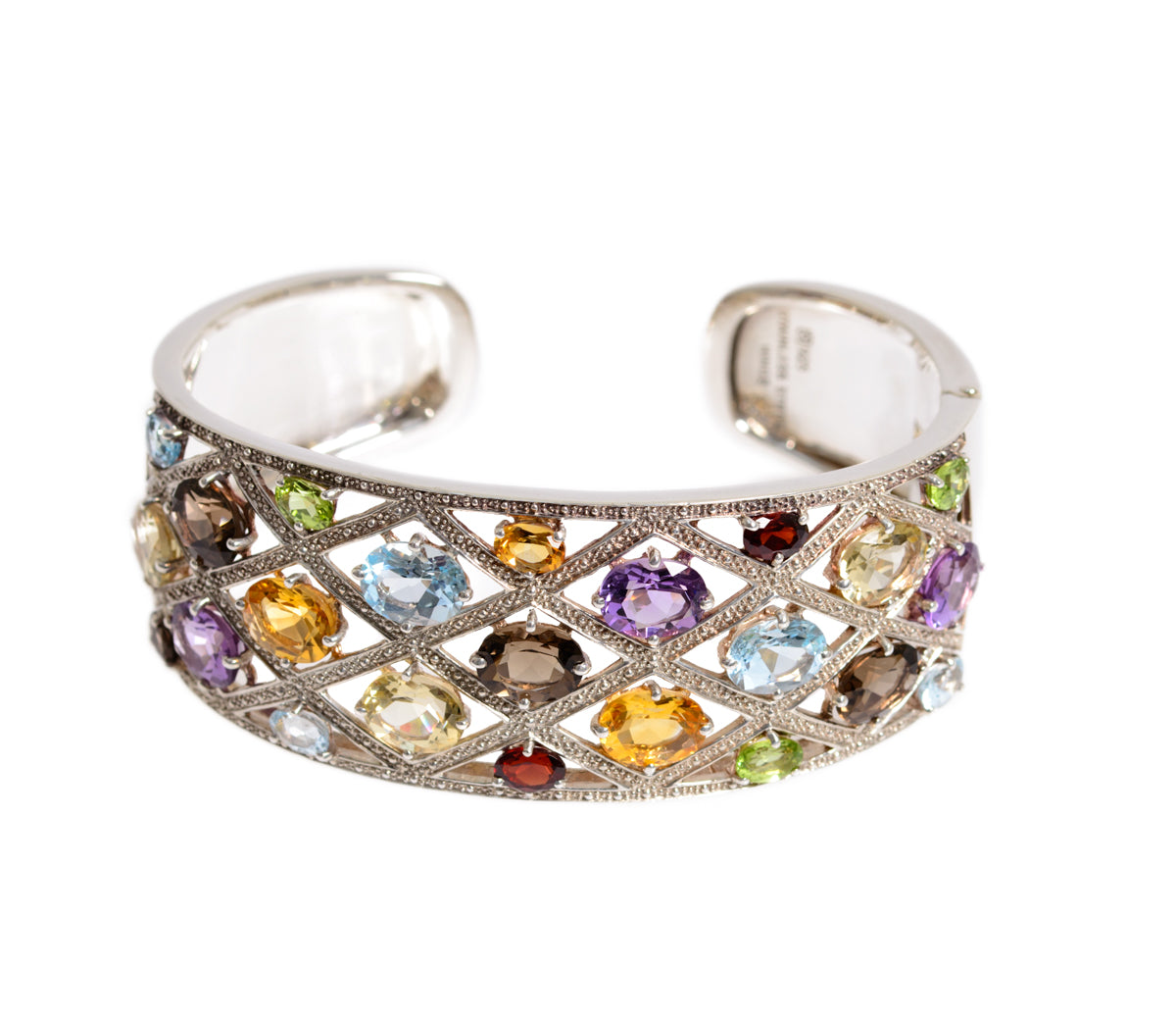Sterling Silver & Gem Set Hinged Bangle By Designer Michelle Albala For QVC (A1274)