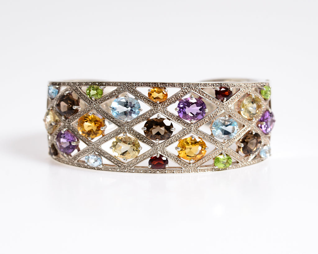 Sterling Silver & Gem Set Hinged Bangle By Designer Michelle Albala For QVC (A1274)