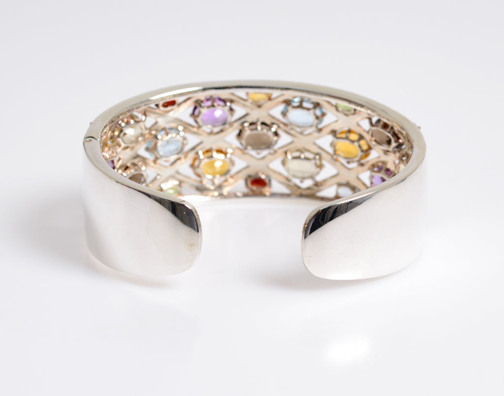 Sterling Silver & Gem Set Hinged Bangle By Designer Michelle Albala For QVC (A1274)