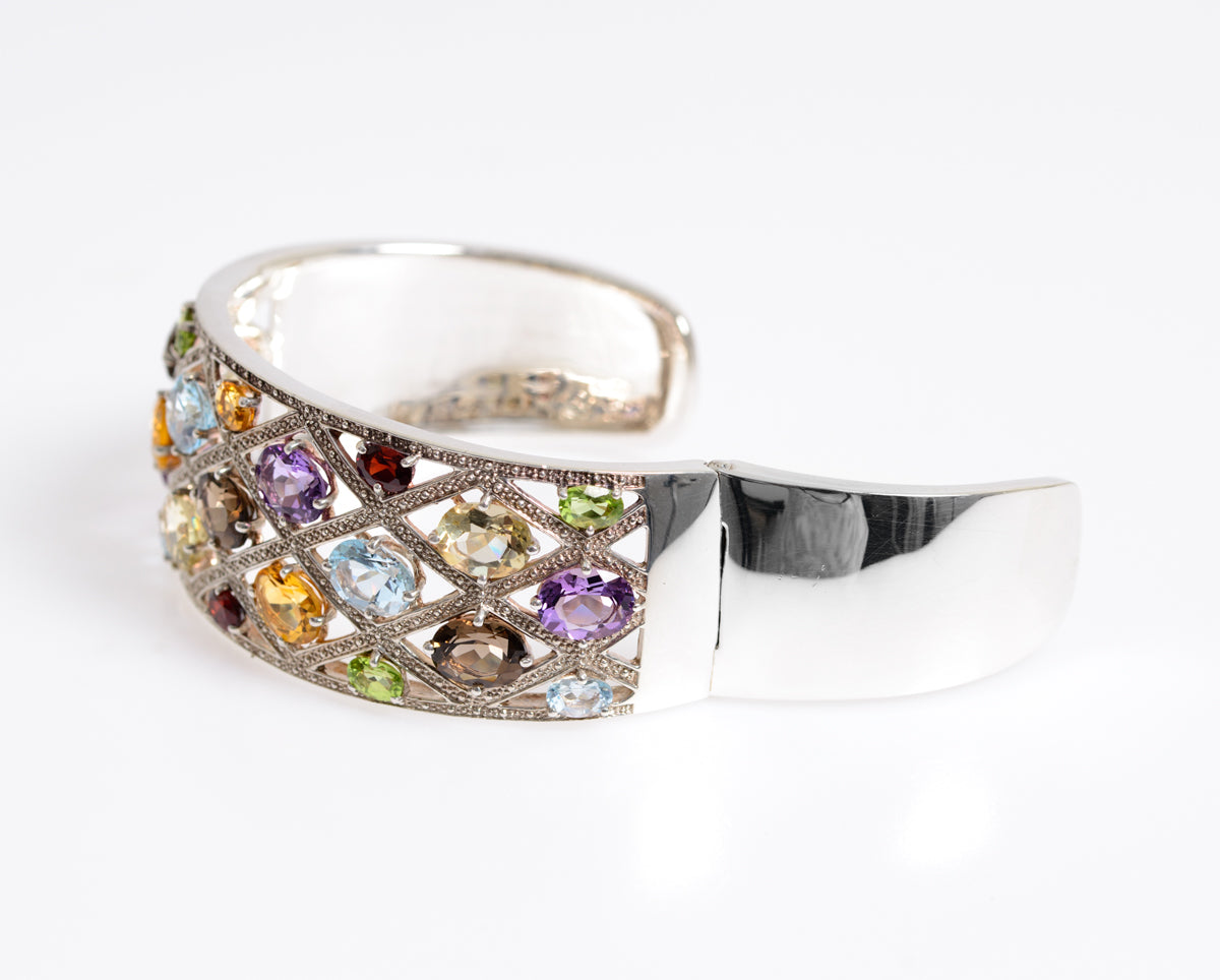 Sterling Silver & Gem Set Hinged Bangle By Designer Michelle Albala For QVC (A1274)