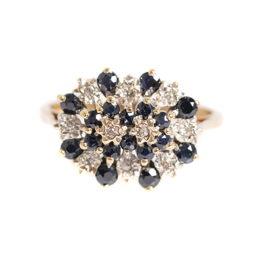 Vintage 9ct Gold Natural Sapphire & Diamond Double Cluster Dress Ring UK Size N1/2 (A1286)
