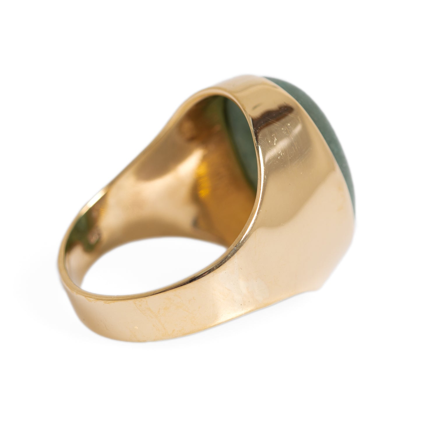 Vintage Large 9ct Gold & Green Jade (Jadeite) Cabochon Signet/Dress Ring c.1970 (A1287)
