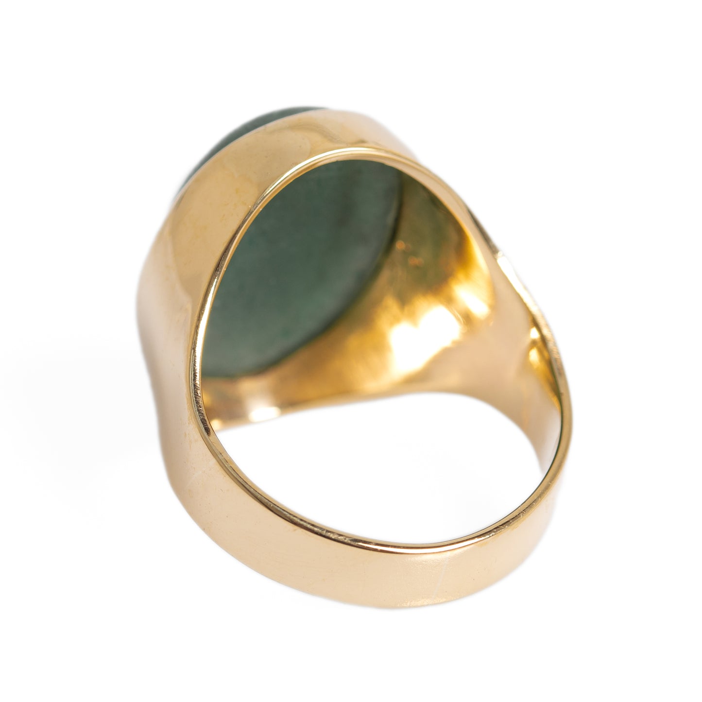 Vintage Large 9ct Gold & Green Jade (Jadeite) Cabochon Signet/Dress Ring c.1970 (A1287)