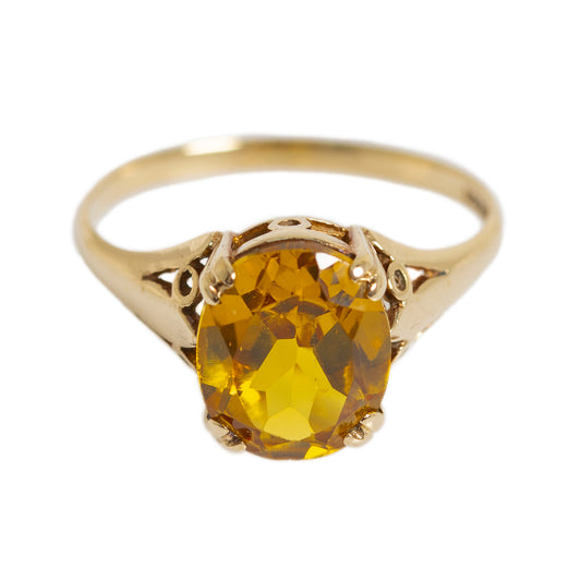 Vintage 9ct Gold Orange Sapphire Solitaire Ring UK Size L1/2 B'ham Hallmark (A1291)