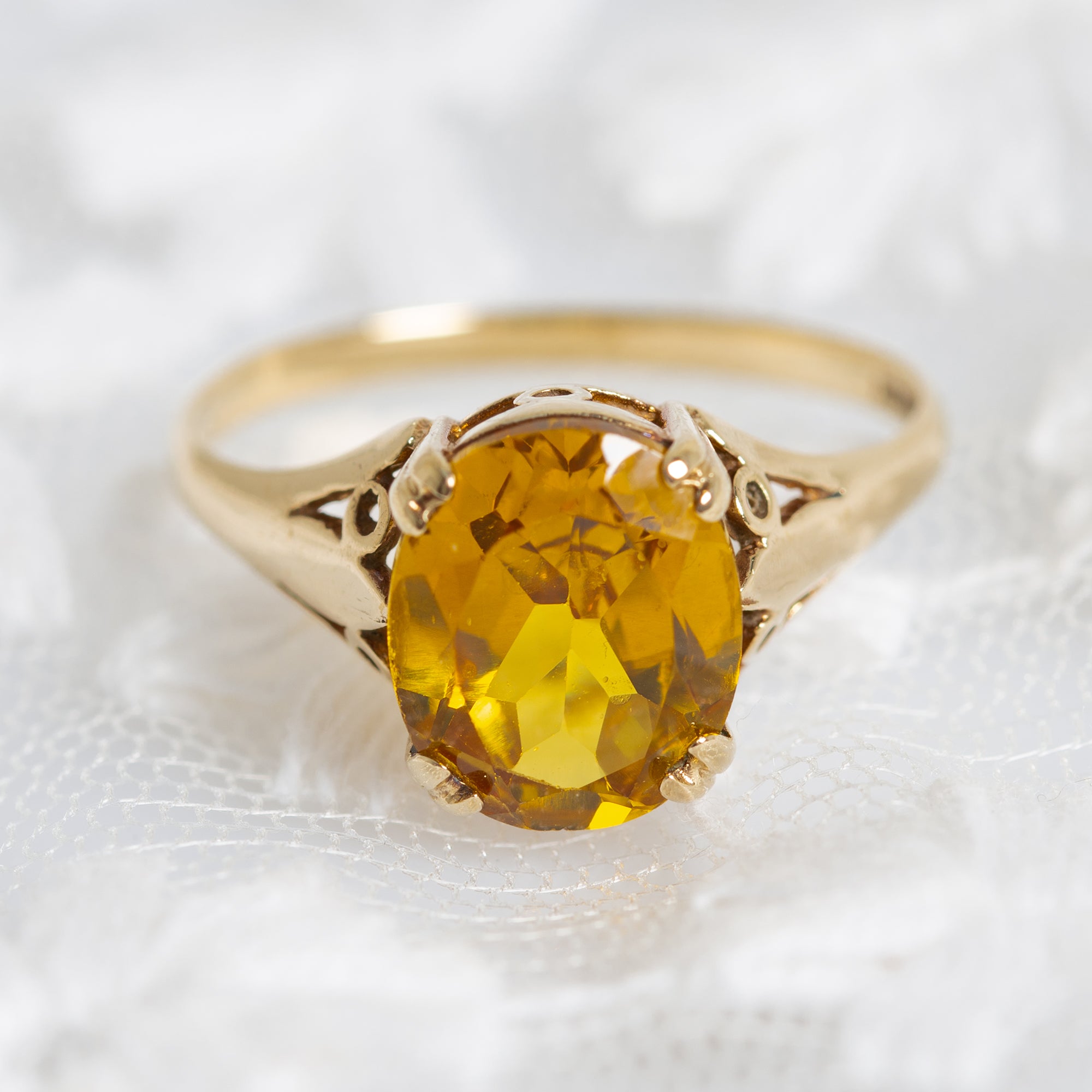 Vintage 9ct Gold Orange Sapphire Solitaire Ring UK Size L1/2 B'ham Hallmark (A1291)