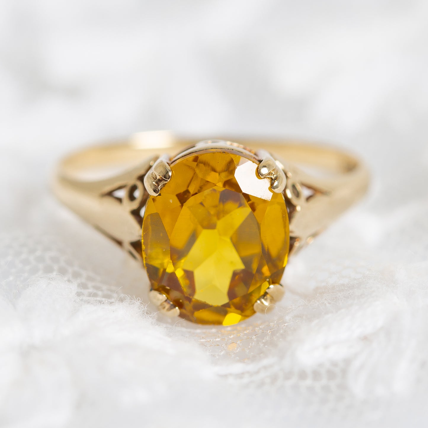 Vintage 9ct Gold Orange Sapphire Solitaire Ring UK Size L1/2 B'ham Hallmark (A1291)